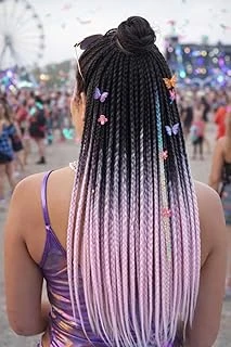 Braided Hair Extension Ponytail Holder Black To Pink Ombre – Synthetic Festival Braid Hair Tie, Clip On Rasta Hair Accessory For Women ürün görseli 1