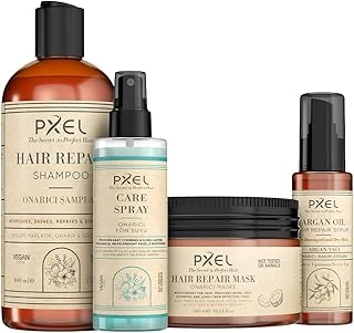 Pxel Onarıcı Saç Bakım Seti | Şampuan, Maske, Argan Yağı Serumu Fön Suyu | Parlaklık Yumuşaklık Sağlayan Vegan Set (400Ml + 300Ml + 75Ml + 200Ml) ürün görseli 1
