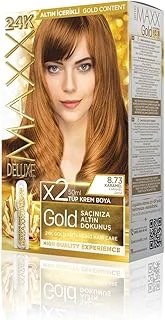 Maxx Deluxe Gold Serisi 24K Altın Parçacıklı Ile 1 Kutu 2 X 50 Ml Geliştiriciler Saç Boyası (Karamel 8.73) ürün görseli 1