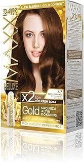 Maxx Deluxe Gold Serisi 24K Altın Parçacıklı Ile 1 Kutu 2 X 50 Ml Geliştiriciler Saç Boyası (Koyu Karamel 7.7) ürün görseli 1