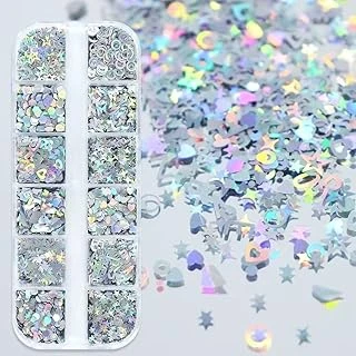 Holografik Gümüş Tırnak Süsleme Folyo Pulları Karışık Dizayn Harfler Yıldızlar Nail ürün görseli 1