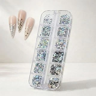 12Li Holografik Gümüş Renk Yıldız Tırnak Süsleme Yıldız Dizayn Folyo Pulları Nail Wn-114 ürün görseli 1