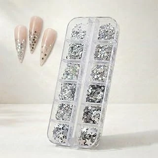 12Li Gümüş Renk Tırnak Süsleme Yıldız Dizayn Folyo Pulları Nail Wn-115 ürün görseli 1