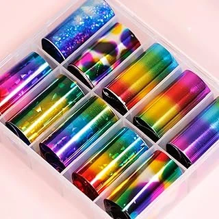 10Lu Tırnak Süsleme Folyosu Parlak Holografik Geometri Dizayn Nail Transfer Folyo Wnf-027 ürün görseli 1