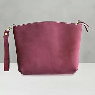 Kadın Clutch Çanta Bordo Orta Boy Hakiki Deri Bileklik Askılı Kadın Makyaj Çantası ürün görseli 1