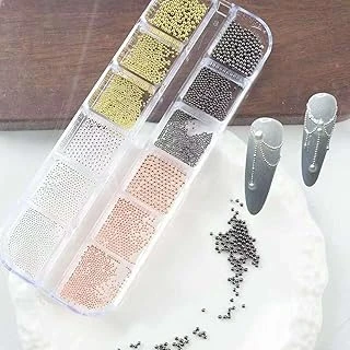 4 Renk 12Li Tırnak Süsleme Parlak Metal Havyar Taşları 3 Boy Nail Boncukları Wn-526 ürün görseli 1