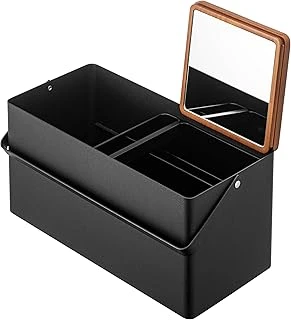 Yamazaki Tower Büyük Makyaj Düzenleyici Saplı Kozmetik Caddy Kapaklı Makyaj Saklama Çekmecesi - Çelik + Ahşap -, Siyah ürün görseli 1