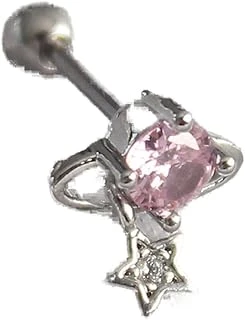 316L Çelik Gümüş Renk Pembe Zirkon Taşlı Sallantı Yıldız Detay Tragus Piercing - Tj-Pr1237 ürün görseli 1
