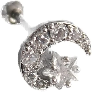 316L Çelik Gümüş Renk Zirkon Taşlı Ay Yıldız Tragus Piercing - Tj-Pr1257 ürün görseli 1