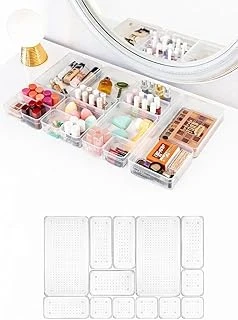 13 Lü Çekmece İçi Düzenleyici Organizer Seti, Modüler Tasarım, Şeffaf Plastik, Makyaj Banyo Takı Organizeri (13 Lü Set) ürün görseli 1