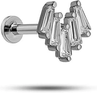 Nereze 925 Ayar Gümüş Rodyumlu Beş Baget Taşlı Tragus Piercing Küpe ürün görseli 1