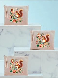 Çiçek Sincap Baskılı 3'Lü Makyaj Çantası 20X25 Cm, Lh9382740235235123 ürün görseli 1