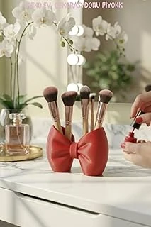 Makyaj Fırçalık Organizer Plastik Fiyonk Tasarım Dekoratif Çok Amaçlı Organizer Kırmızı 10 X 10 ürün görseli 1