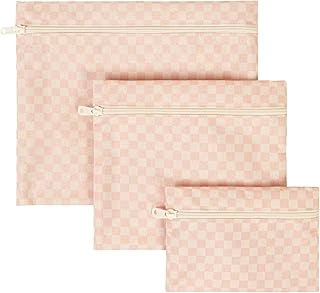 Textile 3'Lü Su Geçirmez Pvc Astarlı Pembe Dama Desen Islak Kuru Çantası 20 X 13/24 X 20/30 X 24 Cm ürün görseli 1