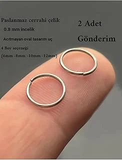 2 Adet İnce Halka Çelik Piercing, Dudak Burun Kulak Tragus Septum, Gümüş, 10 Mm ürün görseli 1