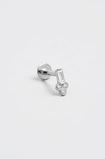 So Chic Baget Kesim Ayar Beyaz Altın Kaplama Gümüş Tragus-Helix Piercing ürün görseli 1
