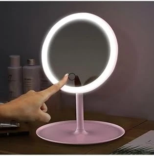 Dokunmatik Led Işıklı Usb Şarjlı Makyaj Aynası Yuvarlak Pembe-Sm8036 ürün görseli 1