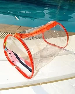 Fırça Desen El Tutmalı Büyük Boy Turuncu Şeffaf Tatil Plaj Kozmetik Makyaj Bakım Çantası ürün görseli 1