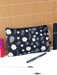 Papatya Çiçek Yaprak Desenli Kalemlik Fermuarlı Makyaj Çantası Orta Boy 12Cm X 20Cm ürün görseli 1
