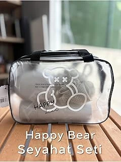 Arvale Happy Bear Seyahat Seti - Şeffaf Organizer Çanta Duş Lifi Sabunluk Tarak ürün görseli 1