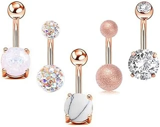 Chavin 5 Adet Taşlı Taşsız Cerrahi Çelik Göbek Piercing Eh02Rs ürün görseli 1