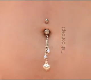 Kristal İnci Sallantılı Taşlı Göbek Piercing Çelik Göbek Piercing, Gümüş ürün görseli 1