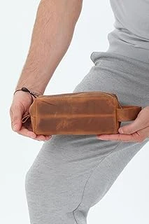 Erkek Hakiki Deri Portföy Clutch Traş Bakım Kozmetik Çantası Günlük El Çantası Dopp Kit Taba ürün görseli 1