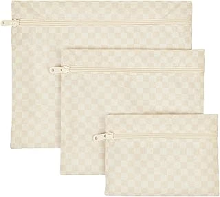 Textile 3'Lü Su Geçirmez Pvc Astarlı Bej Dama Desen Islak Kuru Çantası 20 X 13/24 X 20/30 X 24 Cm ürün görseli 1