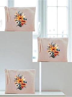 Çiçek Buketi Baskılı 3'Lü Makyaj Çantası 20X25 Cm - Kadın Doğum Günü Hediyesi, Lh93824723452351321 ürün görseli 1