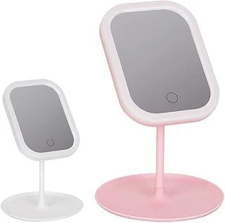 Led Işıklı Makyaj Aynası Masa Üstü 3 Modlu Sarj Edilebilir (Pembe, Kare) ürün görseli 1