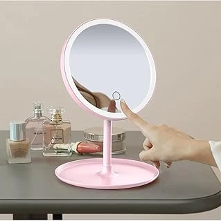 Led Işıklı Makyaj Aynası Masa Üstü 3 Modlu Sarj Edilebilir (Pembe, Yuvarlak) ürün görseli 1