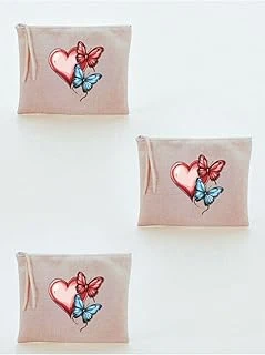 Kalpli Baskılı 3'Lü Makyaj Çantası 20X25 Cm - Seyahat Makyaj Çantası Bej, Lh9823074235236523523 ürün görseli 1