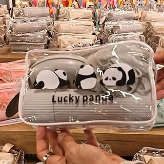 Arvale Lucky Panda Seyahat Seti - Şeffaf Organizer Çanta Duş Lifi Sabunluk Tarak ürün görseli 1
