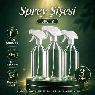 (3 Adet) Şeffaf Cam Görünümlü 500 Ml 20 Cm Çok Amaçlı Sprey Şişesi Kuaför Bitki Temizlik Püskürtme ürün görseli 1