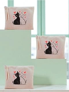 Kalpli Baskılı 3'Lü Makyaj Çantası 20X25 Cm - Seyahat Makyaj Çantası Bej, Lh8920423523523512321 ürün görseli 1