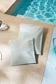 Textile 2'Li Su Geçirmez Pvc Astarlı Mint Dama Desen Islak Kuru Çantası 28 X 30/30 X 36 Cm ürün görseli 1