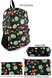 4'Lü Set Meyve Karpuz Desenli Sırt Çantası Kalemlik Makyaj Çantası Büyük Boy Makyaj Çantası ürün görseli 1