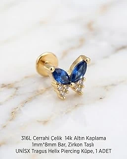 316L Cerrahi Çelik Altın Kaplama Tragus Helix Küpe Piercing Kararmaz Alerji Yapmaz Zirkon Taşlı Küpe Bar 8 Mm Unisex Tekli Küpe Kadın Erkek Uyumlu Cartilage Kıkırdak Piercing ürün görseli 1