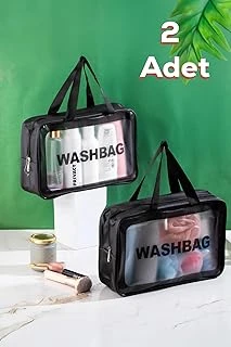 Porsima 3142 2Li Şeffaf Seyahat Makyaj Çantası Su Geçirmez Organizer Washbag 20X30Cm Siyah, 3142-2 ürün görseli 1