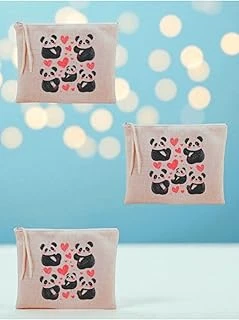 Kalpli Panda Baskılı 3'Lü Makyaj Çantası 20X25 Cm - Seyahat Makyaj Çantası Bej, Lh89327402352356234 ürün görseli 1
