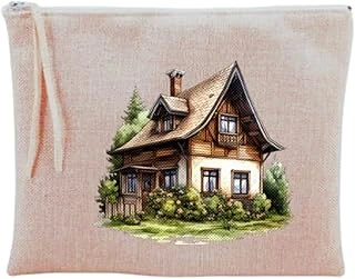 Köy Evi Baskılı Makyaj Çantası Bej, Lh9723640912312831123 ürün görseli 1