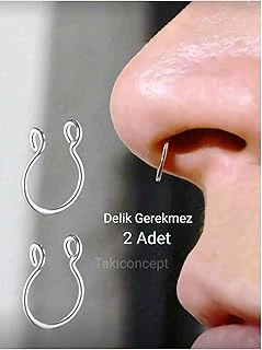 2 Adet Çelik Deliksiz Septum Piercing Deliksiz Piercing, Gri ürün görseli 1