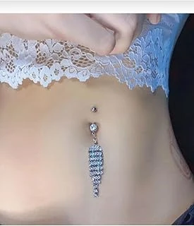 Çelik Göbek Piercing, Taşlı Sallantılı, Gümüş ürün görseli 1