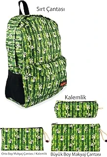 4'Lü Set Bambu Panda Desenli Sırt Çantası Kalemlik Makyaj Çantası Büyük Boy Makyaj Çantası ürün görseli 1