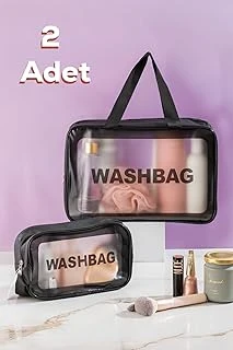 Porsima 2Li Şeffaf Seyahat Makyaj Çantası Su Geçirmez Organizer Washbag, 3140-42 Siyah ürün görseli 1