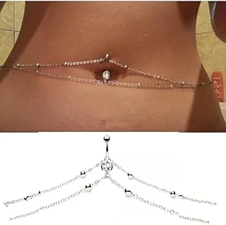 Iki Şerit Vücut Zincirli Çelik Göbek Piercing, Görseldeki Renk ürün görseli 1