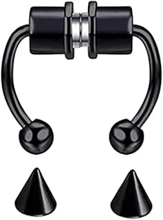 Deliksiz Mıknatıslı Lip Boynuz Piercing Septum, Siyah, 2,2 ürün görseli 1