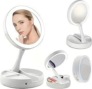 Genel Led Işıklı Makyaj Aynası, 10X Büyüteç, Katlanabilir Tasarım, Usb Şarjlı, 15.5Cm Çap, Beyaz ürün görseli 1