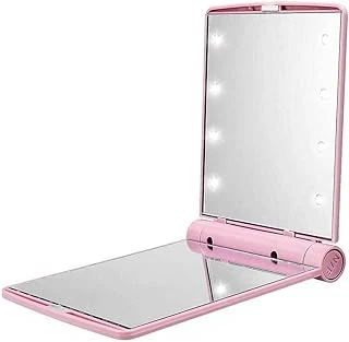 Katlanır Mini Işıklı Makyaj Aynası Cep Çanta Aynası 8 Led Pilli(23A 12V Pil Dahildir) Pembe Pembe 10 X 10 ürün görseli 1