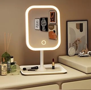 Duffa Led Işıklı Ayarlabilir Makyaj Aynası, Usb Şarj Edilebilir, 3 Işık Fonksiyonu, Parlaklık Ayarlı Organizer Tabanlı Taşınabilir Kozmetik Ayna (Beyaz) ürün görseli 1